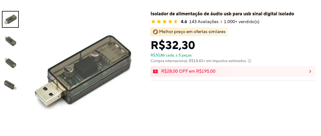 Isolador USB no Aliexpress